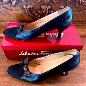 Salvatore Ferragamo Black Kitten Heel Bow